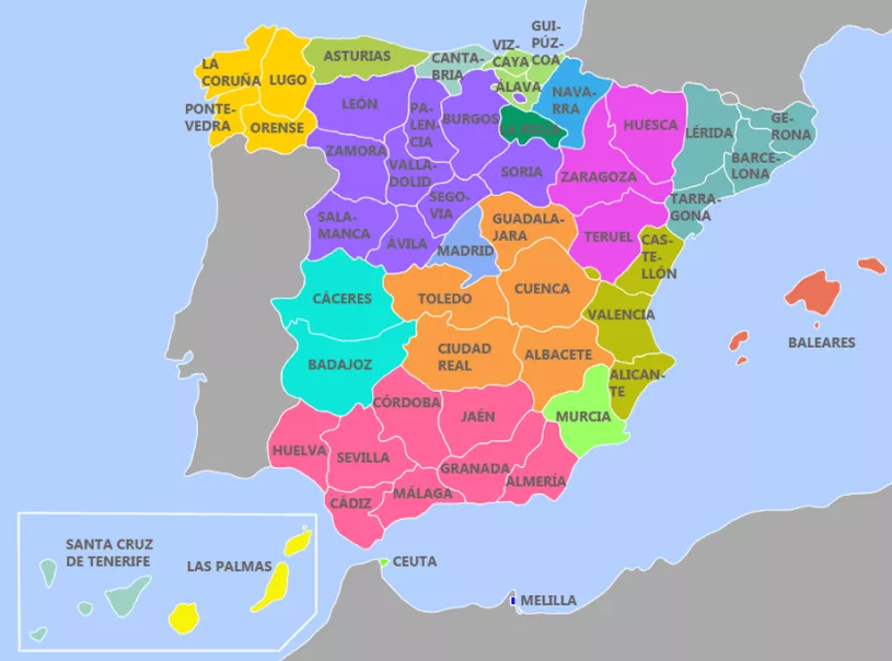 Mapa España por provincia y comunidades autónomas